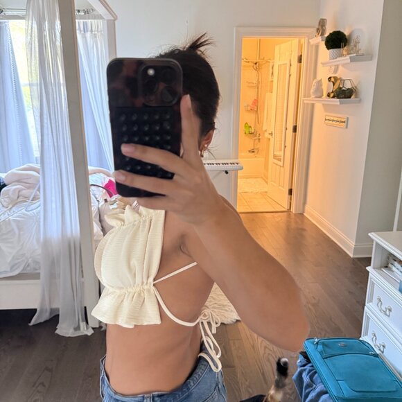 Cream Ruffle Crop Top - Picture 6 of 7